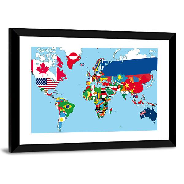 World Map With All States And Their Flags Canvas Wall Art-5 Horizontal-Gallery Wrap-22" x 12"-Tiaracle