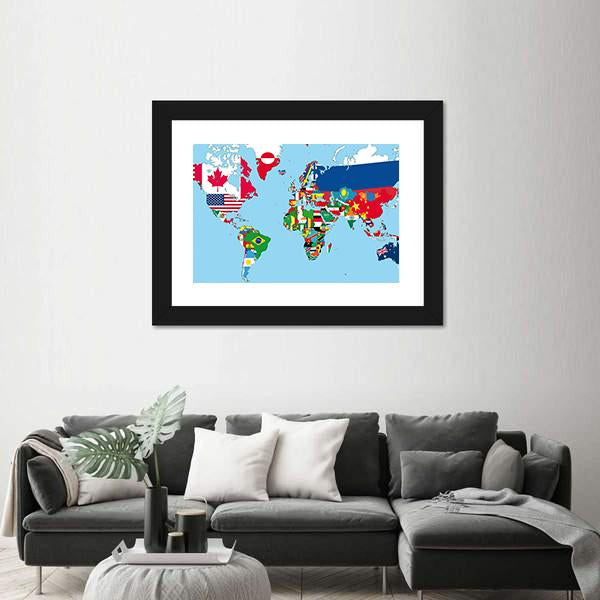 World Map With All States And Their Flags Canvas Wall Art-3 Horizontal-Gallery Wrap-25" x 16"-Tiaracle
