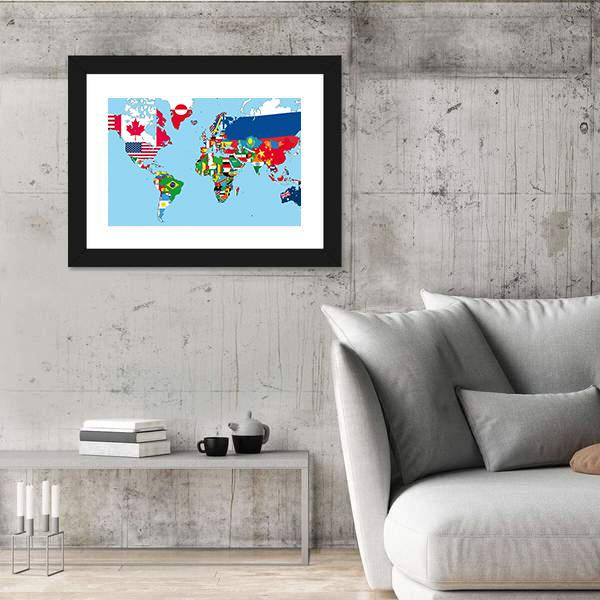 World Map With All States And Their Flags Canvas Wall Art-3 Horizontal-Gallery Wrap-25" x 16"-Tiaracle