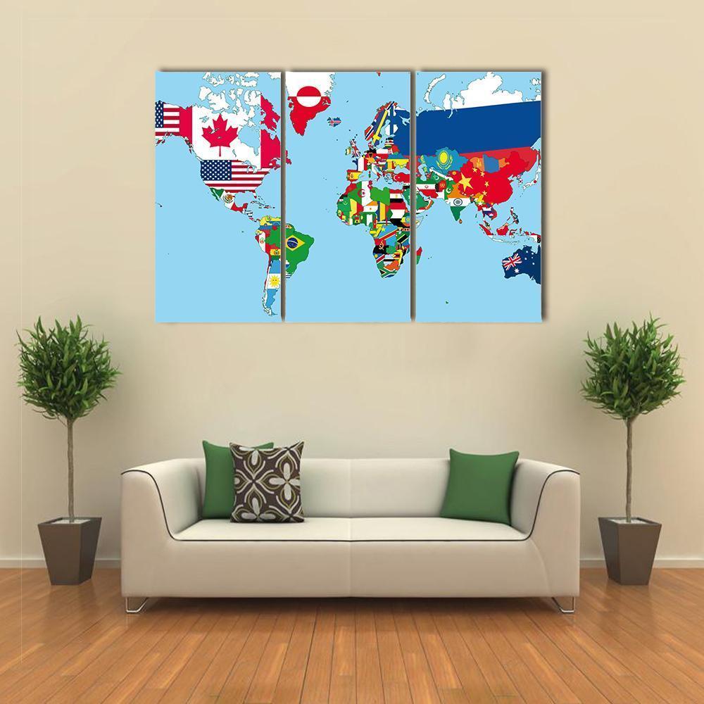 World Map With All States And Their Flags Canvas Wall Art-3 Horizontal-Gallery Wrap-37" x 24"-Tiaracle