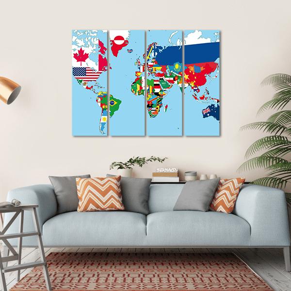 World Map With All States And Their Flags Canvas Wall Art-4 Horizontal-Gallery Wrap-34" x 24"-Tiaracle