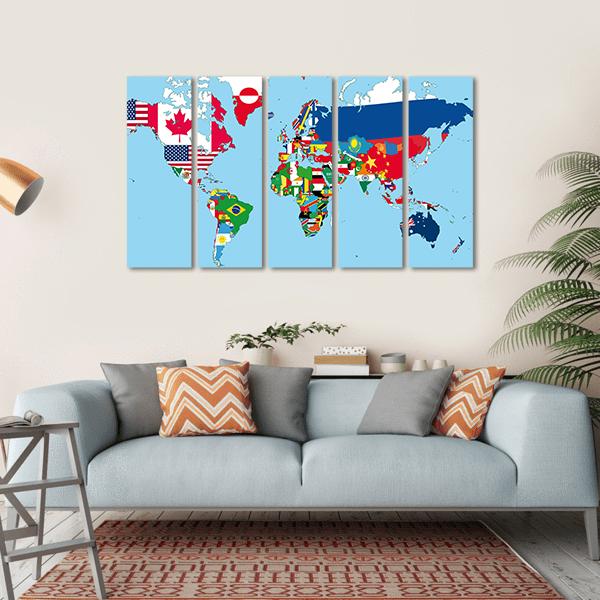 World Map With All States And Their Flags Canvas Wall Art-5 Horizontal-Gallery Wrap-22" x 12"-Tiaracle