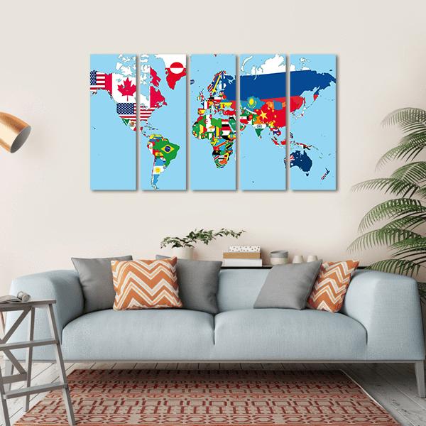 World Map With All States And Their Flags Canvas Wall Art-5 Horizontal-Gallery Wrap-22" x 12"-Tiaracle