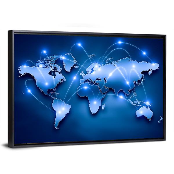 World Map With Connection Lines Canvas Wall Art-3 Horizontal-Gallery Wrap-25" x 16"-Tiaracle