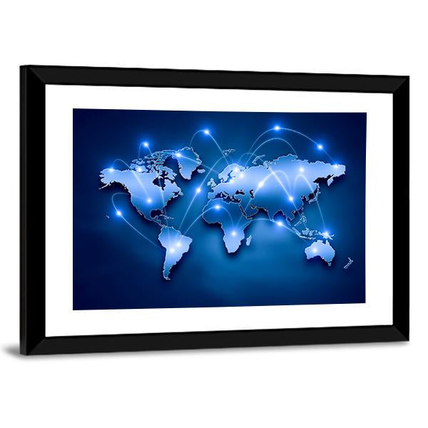 World Map With Connection Lines Canvas Wall Art-3 Horizontal-Gallery Wrap-25" x 16"-Tiaracle