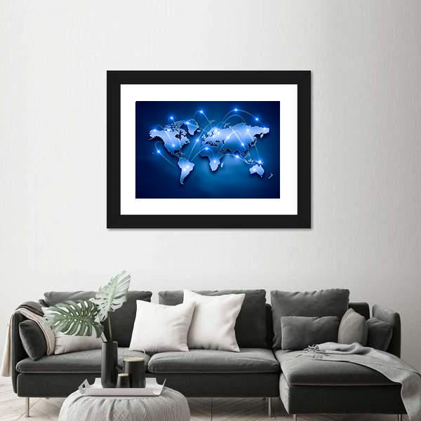 World Map With Connection Lines Canvas Wall Art-3 Horizontal-Gallery Wrap-25" x 16"-Tiaracle