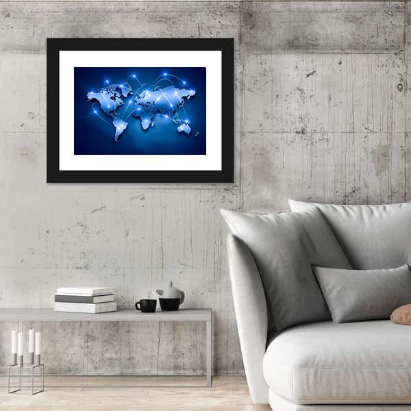 World Map With Connection Lines Canvas Wall Art-3 Horizontal-Gallery Wrap-25" x 16"-Tiaracle