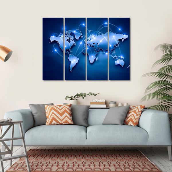 World Map With Connection Lines Canvas Wall Art-4 Horizontal-Gallery Wrap-34" x 24"-Tiaracle