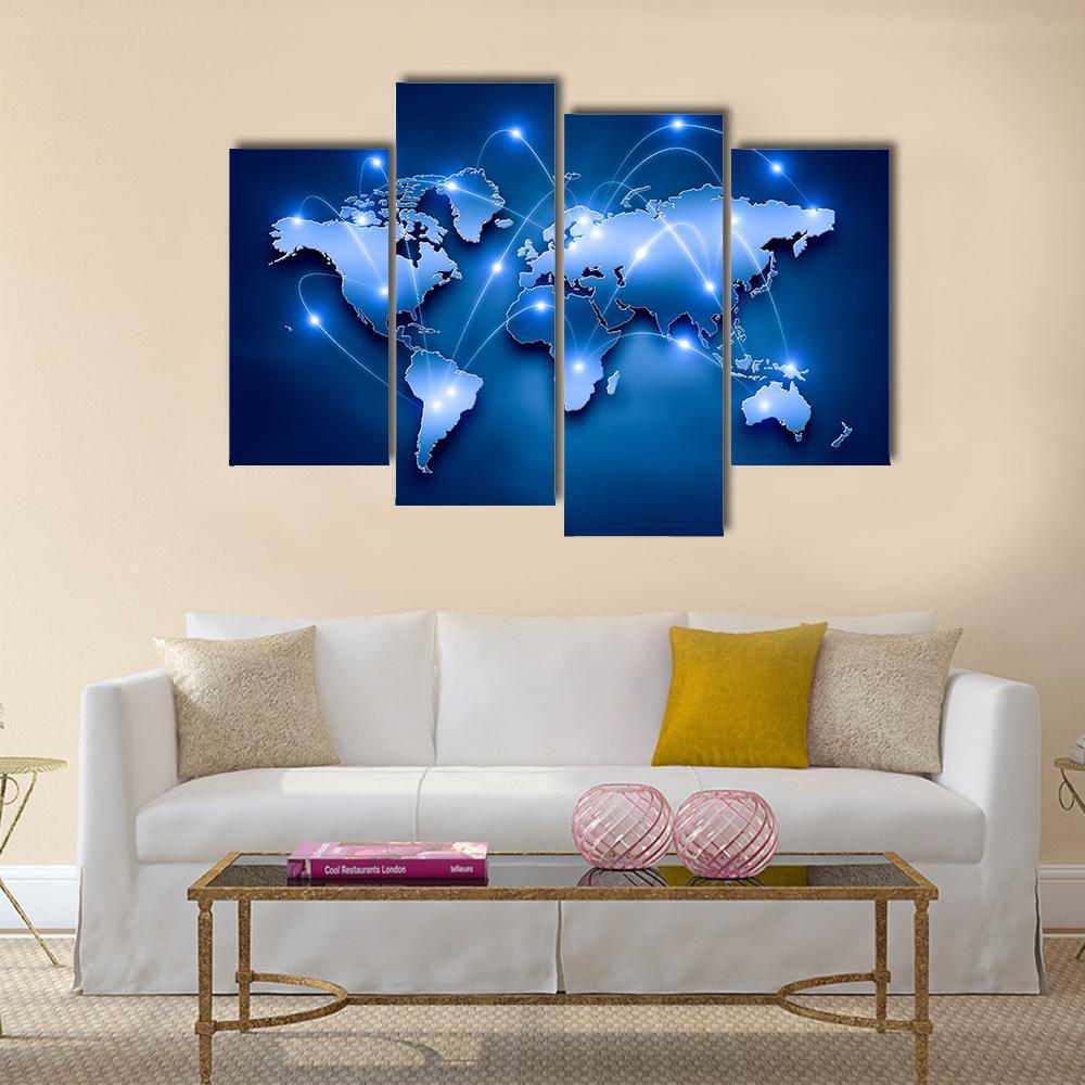 World Map With Connection Lines Canvas Wall Art-4 Pop-Gallery Wrap-50" x 32"-Tiaracle