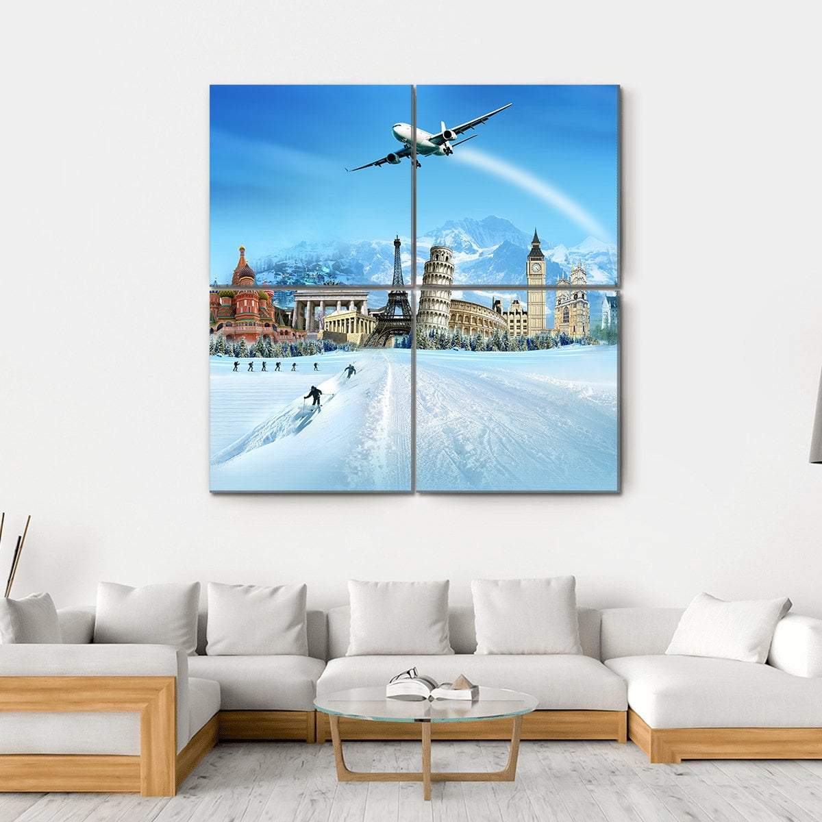 World Monuments And Mountains Canvas Wall Art-4 Square-Gallery Wrap-17" x 17"-Tiaracle