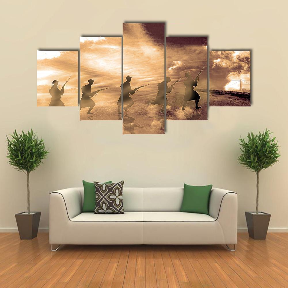 World War I In Belgium Canvas Wall Art-5 Star-Gallery Wrap-62" x 32"-Tiaracle