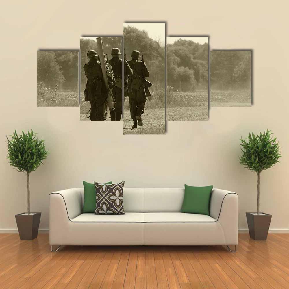 World War II Era Soldiers Canvas Wall Art-5 Star-Gallery Wrap-42" x 21"-Tiaracle