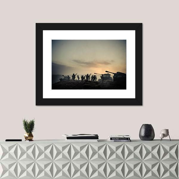 World War Soldiers Silhouettes Canvas Wall Art-1 Piece-Framed Print-20" x 16"-Tiaracle