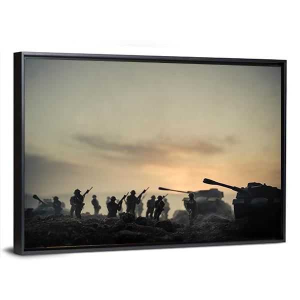 World War Soldiers Silhouettes Canvas Wall Art-3 Horizontal-Gallery Wrap-25" x 16"-Tiaracle
