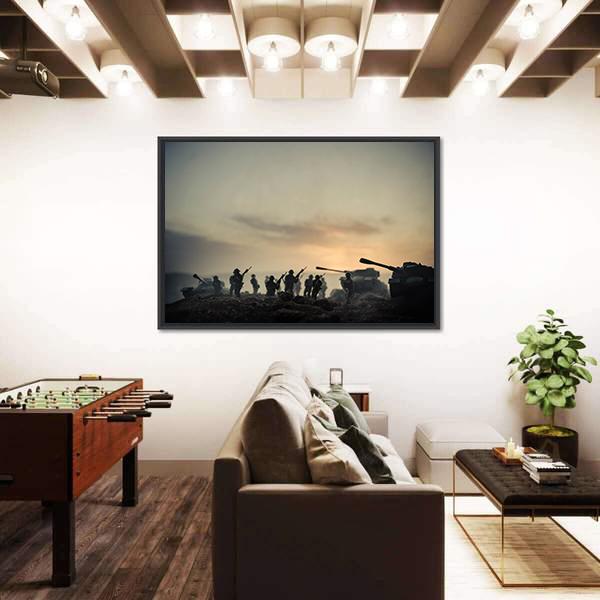 World War Soldiers Silhouettes Canvas Wall Art-3 Horizontal-Gallery Wrap-25" x 16"-Tiaracle