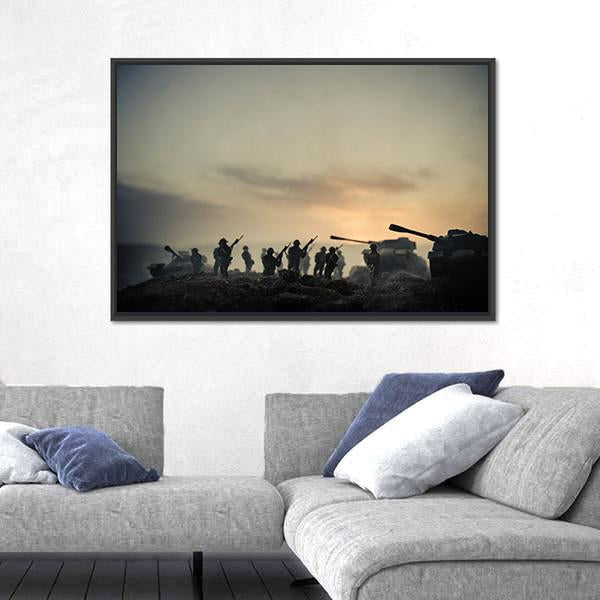 World War Soldiers Silhouettes Canvas Wall Art-3 Horizontal-Gallery Wrap-25" x 16"-Tiaracle