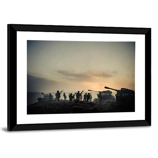 World War Soldiers Silhouettes Canvas Wall Art-3 Horizontal-Gallery Wrap-25" x 16"-Tiaracle