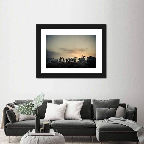 World War Soldiers Silhouettes Canvas Wall Art-3 Horizontal-Gallery Wrap-25" x 16"-Tiaracle