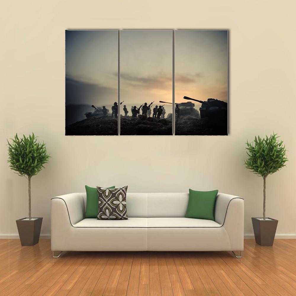 World War Soldiers Silhouettes Canvas Wall Art-3 Horizontal-Gallery Wrap-37" x 24"-Tiaracle