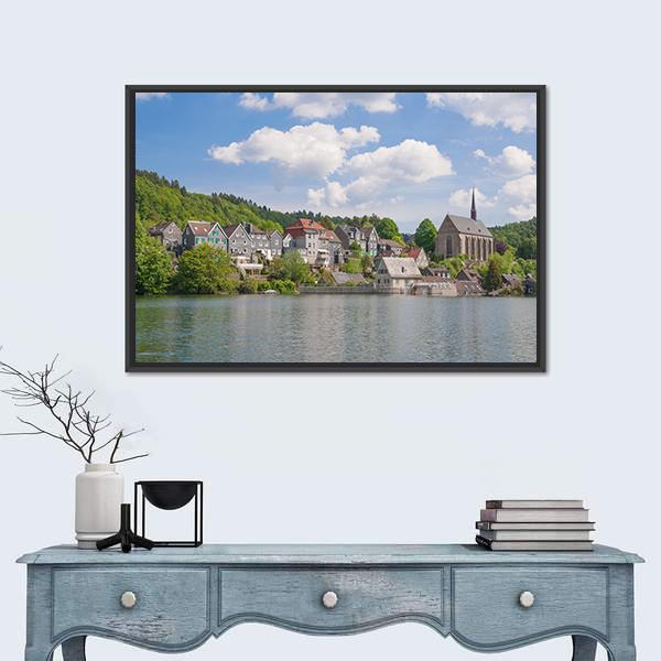 Wupper River Reservoir Canvas Wall Art-1 Piece-Floating Frame-24" x 16"-Tiaracle