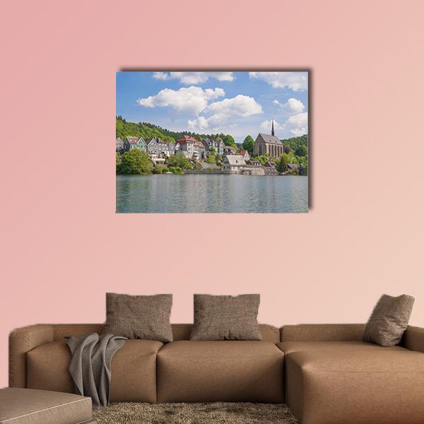 Wupper River Reservoir Canvas Wall Art-1 Piece-Gallery Wrap-48" x 32"-Tiaracle
