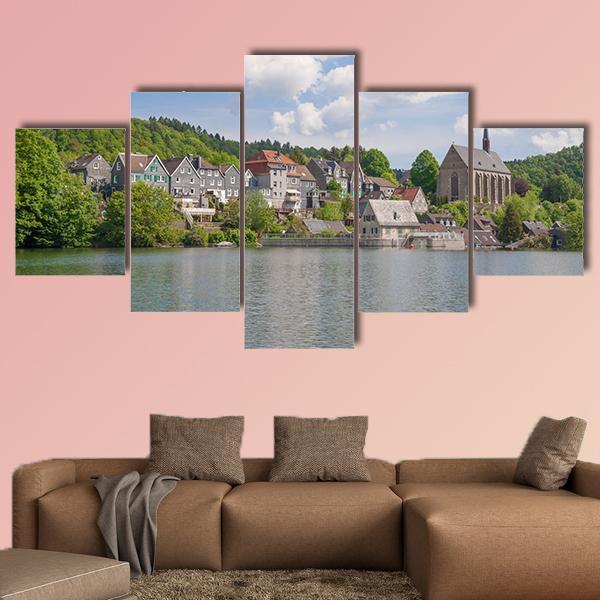 Wupper River Reservoir Canvas Wall Art-5 Star-Gallery Wrap-62" x 32"-Tiaracle