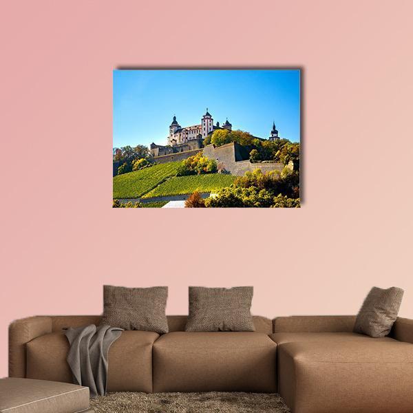 Wurzburg Towns of Germany Canvas Wall Art in green and blue, single panel hung on a wall