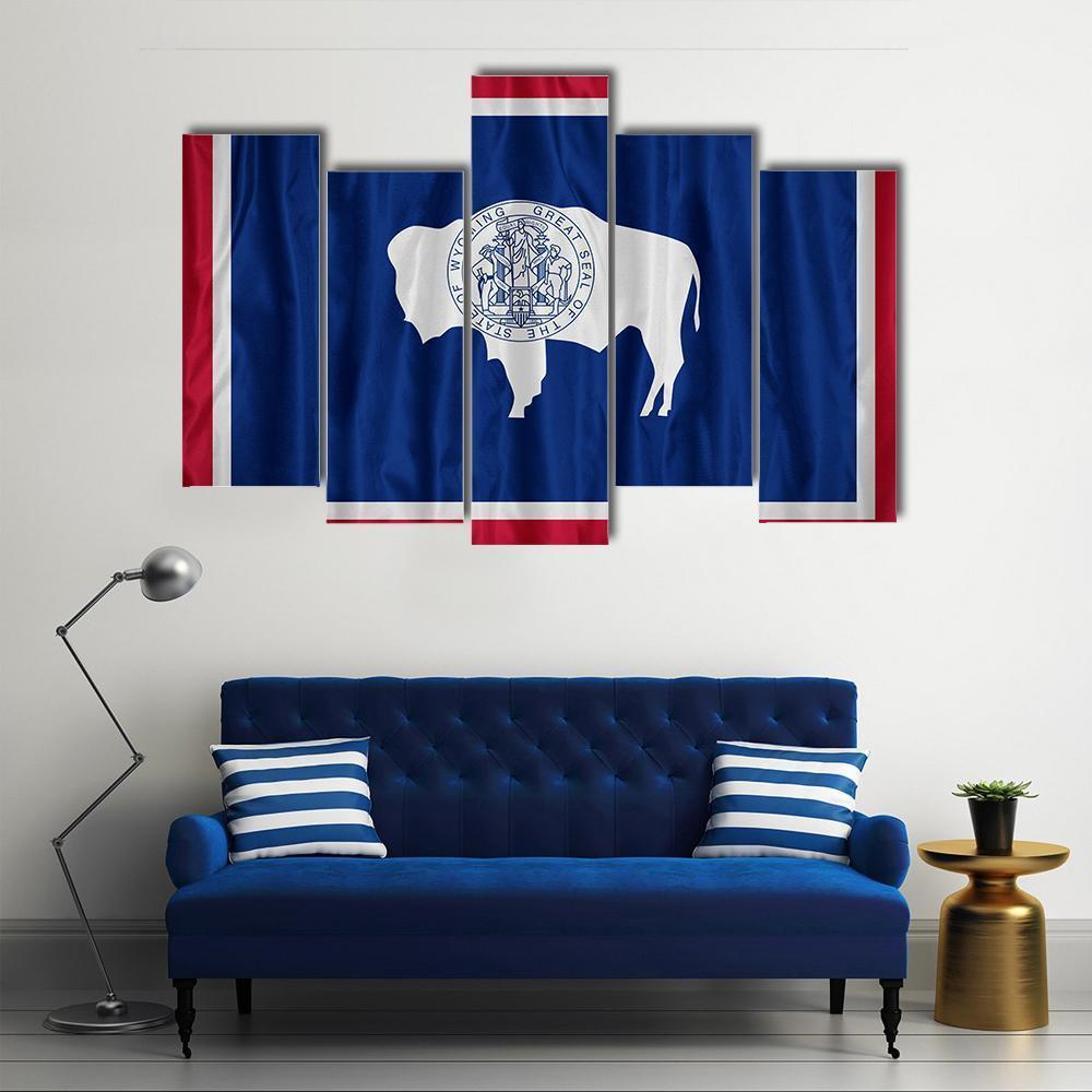 Wyoming Flag Pattern Canvas Wall Art-5 Pop-Gallery Wrap-47" x 32"-Tiaracle