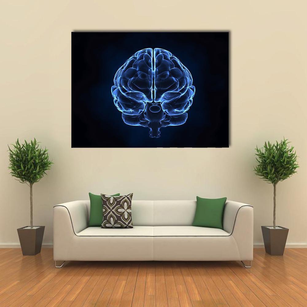 X-ray of Human Brain Canvas Wall Art in black and blue, single panel hung on a wall