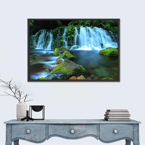 Xia Yuan Waterfall Canvas Wall Art-1 Piece-Floating Frame-24" x 16"-Tiaracle