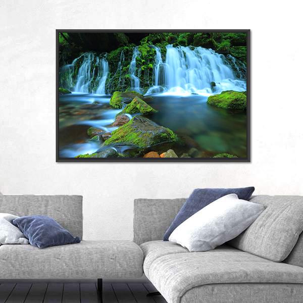 Xia Yuan Waterfall Canvas Wall Art-3 Horizontal-Gallery Wrap-25" x 16"-Tiaracle