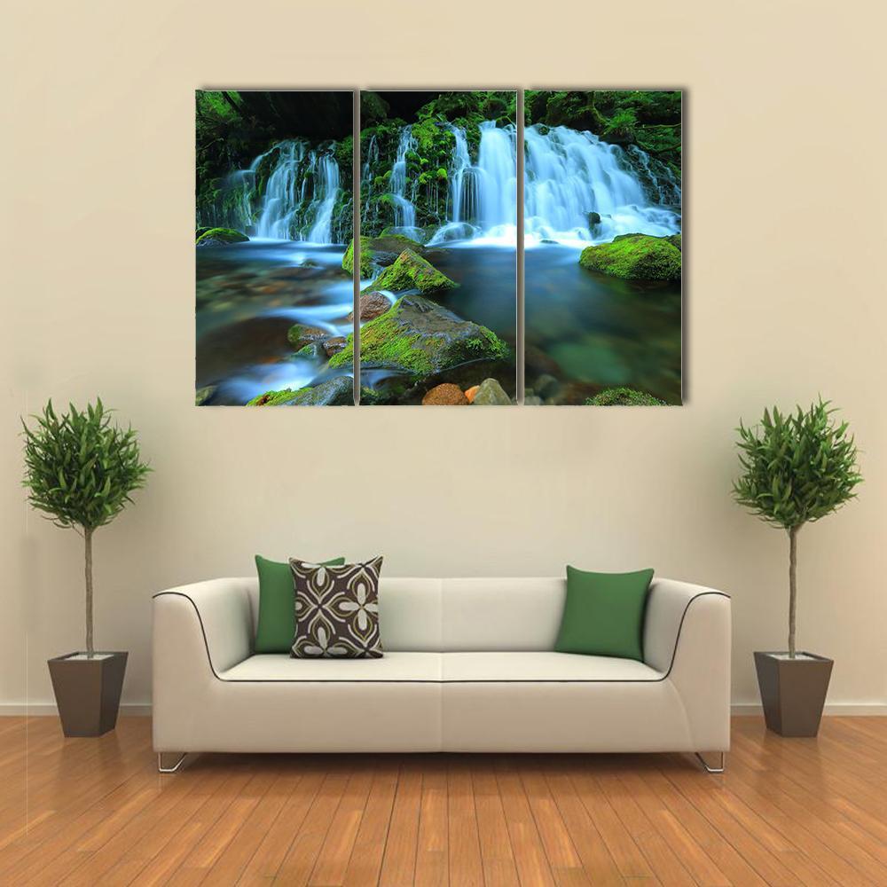 Xia Yuan Waterfall Canvas Wall Art-3 Horizontal-Gallery Wrap-37" x 24"-Tiaracle