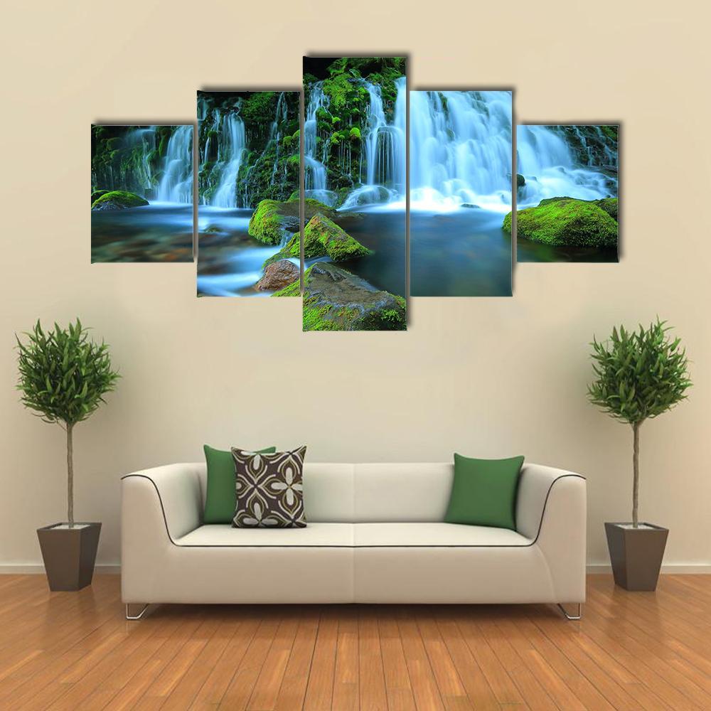 Xia Yuan Waterfall Canvas Wall Art-5 Star-Gallery Wrap-62" x 32"-Tiaracle