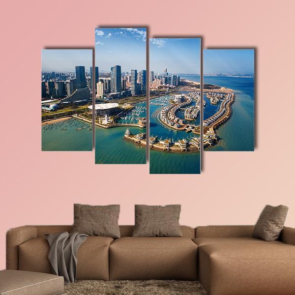 Xiamen City From Air In Fujian China Canvas Wall Art-4 Pop-Gallery Wrap-50" x 32"-Tiaracle