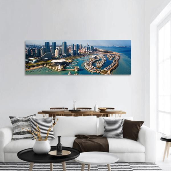 Xiamen City From Air In Fujian China Panoramic Canvas Wall Art-1 Piece-36" x 12"-Tiaracle