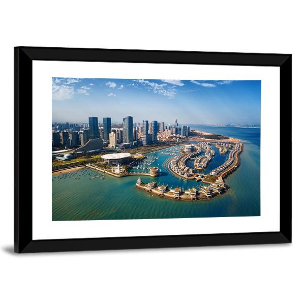 Xiamen City From Air In Fujian China Panoramic Canvas Wall Art-1 Piece-36" x 12"-Tiaracle