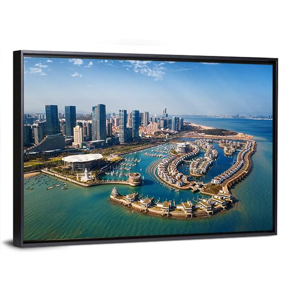 Xiamen City From Air In Fujian China Panoramic Canvas Wall Art-1 Piece-36" x 12"-Tiaracle
