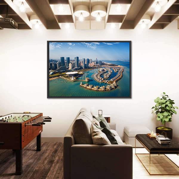 Xiamen City From Air In Fujian China Panoramic Canvas Wall Art-1 Piece-36" x 12"-Tiaracle