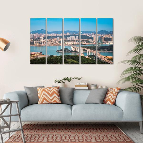 Xiamen Haicang Bridge At Dusk Canvas Wall Art-5 Horizontal-Gallery Wrap-22" x 12"-Tiaracle