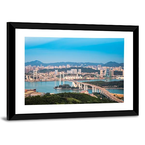 Xiamen Haicang Bridge At Dusk Canvas Wall Art-5 Horizontal-Gallery Wrap-22" x 12"-Tiaracle