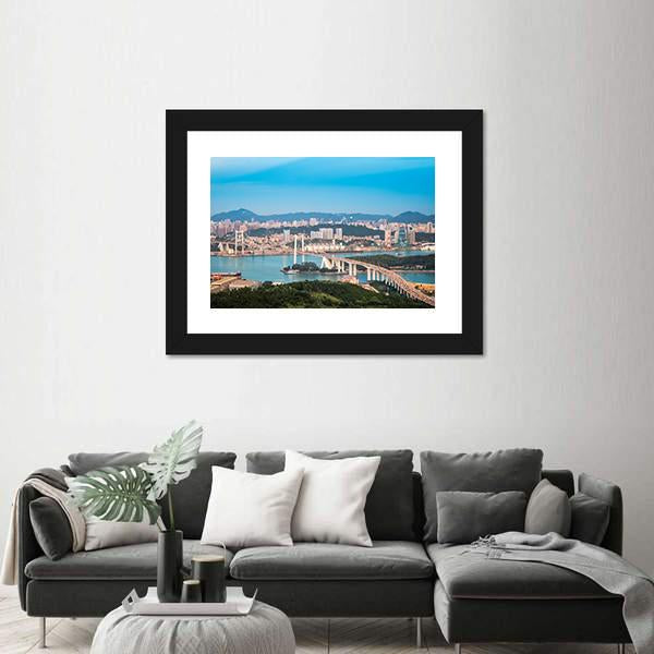 Xiamen Haicang Bridge At Dusk Canvas Wall Art-5 Horizontal-Gallery Wrap-22" x 12"-Tiaracle