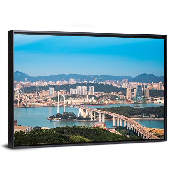 Xiamen Haicang Bridge At Dusk Canvas Wall Art-5 Horizontal-Gallery Wrap-22" x 12"-Tiaracle
