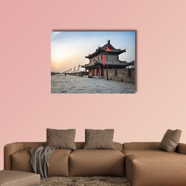 Xian City Wall And Ancient Tower Canvas Wall Art-1 Piece-Gallery Wrap-36" x 24"-Tiaracle