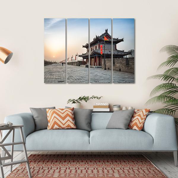 Xian City Wall And Ancient Tower Canvas Wall Art-4 Horizontal-Gallery Wrap-34" x 24"-Tiaracle