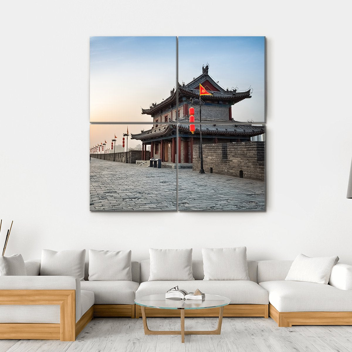 Xian City Wall And Ancient Tower Canvas Wall Art-4 Square-Gallery Wrap-17" x 17"-Tiaracle