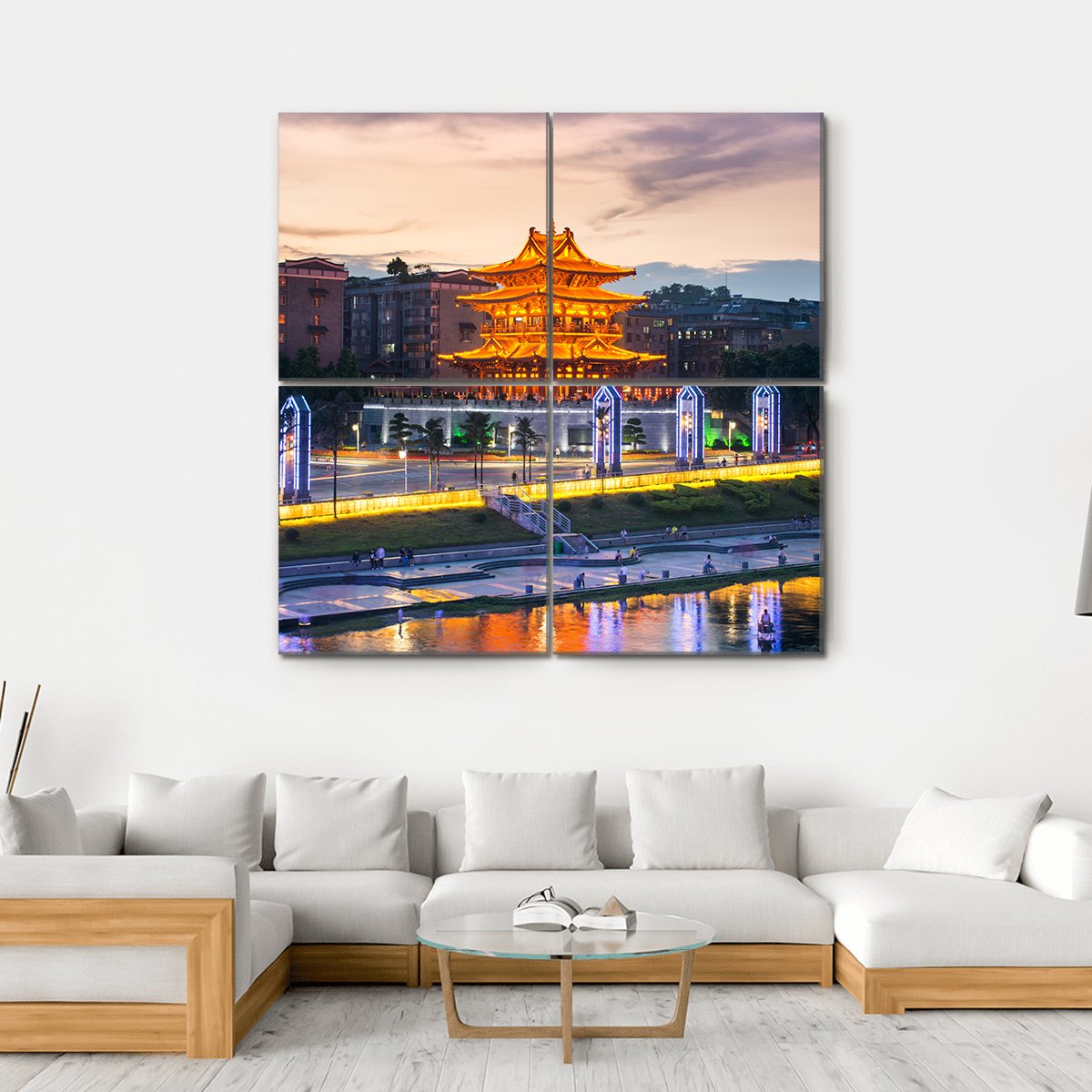 Xiaoyao Tower In Guilin China Canvas Wall Art-4 Square-Gallery Wrap-17" x 17"-Tiaracle