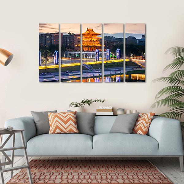 Xiaoyao Tower In Guilin China Canvas Wall Art-5 Horizontal-Gallery Wrap-22" x 12"-Tiaracle