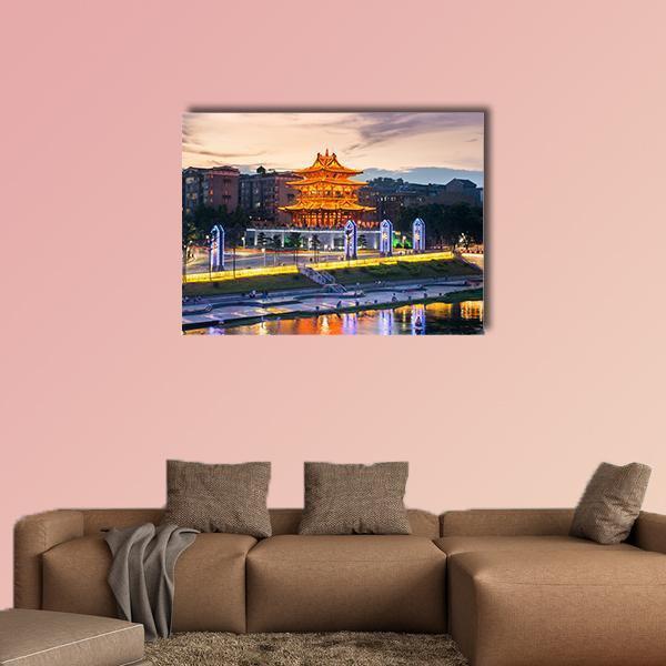 Xiaoyao Tower In Guilin China Canvas Wall Art-1 Piece-Gallery Wrap-48" x 32"-Tiaracle