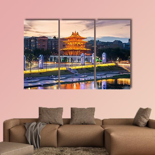 Xiaoyao Tower In Guilin China Canvas Wall Art-4 Pop-Gallery Wrap-50" x 32"-Tiaracle