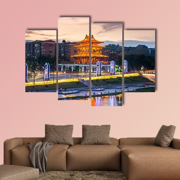 Xiaoyao Tower In Guilin China Canvas Wall Art-4 Pop-Gallery Wrap-50" x 32"-Tiaracle